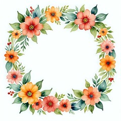 Obraz premium Watercolor decoration floral vintage ornament frame circle on isolated white background