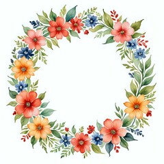 Fototapeta premium Watercolor decoration floral vintage ornament frame circle on isolated white background