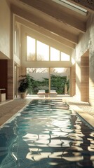 A home with eaves and a luxurious indoor pool.,photo realistic, high resolution photography, photographed in the style Photography