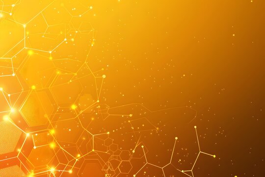 Yellow Orange Gradient Abstract Background with Hexagons and Dots