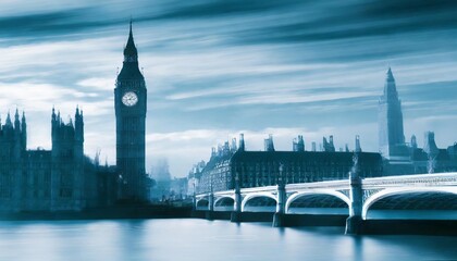 The iconic silhouette of Big Ben's clock face towering against the London skyline.