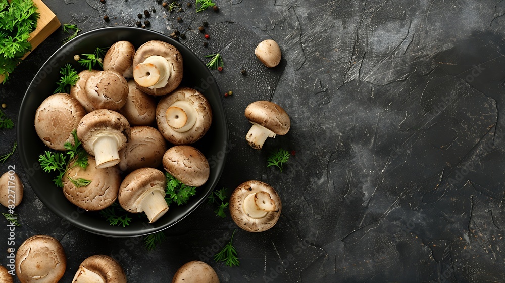 Aufkleber top view of uncooked fresh raw royal champignon mushrooms close up appetizing brown mushrooms ready 