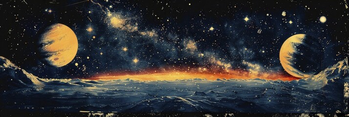 Celebratory minimalist universe poster with planets and constellations, perfect for science festival promotion