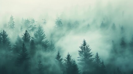 Enchanting Mystical Forest with Tall Pine Trees and Ethereal Mist | Atmospheric Fantasy Landscape for Backgrounds and Designs