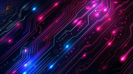 Fototapeta premium Neon Futurism - Glowing Circuit Board Patterns in Dark High-Tech Design for Cutting-Edge Technology Projects