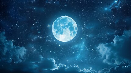 Fototapeta premium Enchanting Night Sky with Glowing Moon and Sparkling Stars - Serene Background for Dreamy Projects