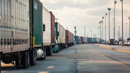 Trucks and trains wait in line at the loading docks ready to transport the finished products to their final destinations.