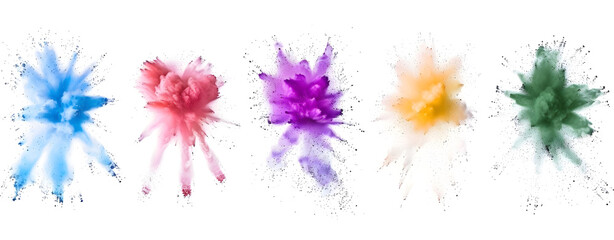 An abstract explosion of colorful powder paint splashes, perfect for design and creative projects, ideal for celebrations and festivals.