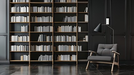 Bookcase with armchair in modern interior of room : Generative AI