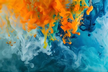 Vibrant Abstract Background with Orange, Blue, and Green Ink Explosion
