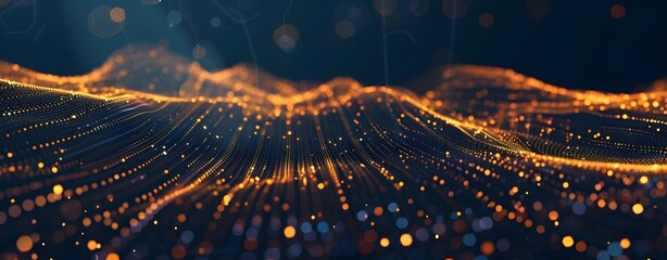 Abstract Background with Orange Glowing Dots and Network Connections