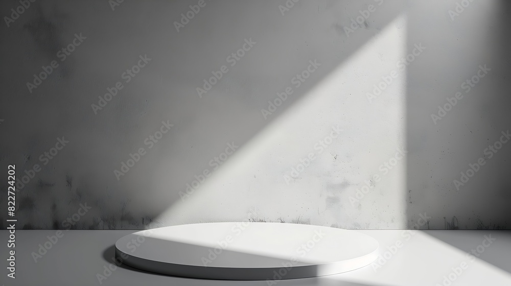 Poster White abstract empty corner blank table studio shot empty table white podium with spotlight and bright minimal background plaster bright white and gray wall and white table stage backg : Generative AI