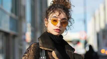 A street style photo featuring a sustainable fashion enthusiast wearing a statement piece made from ecofriendly materials.