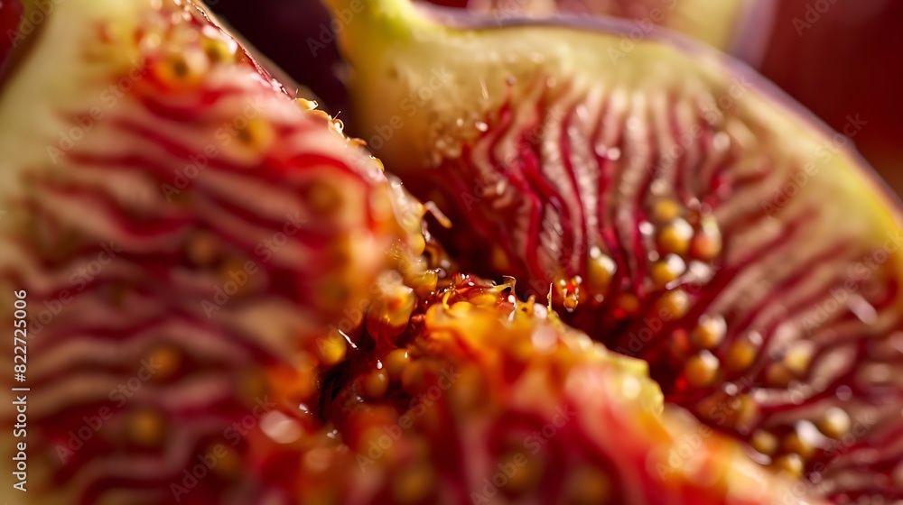 Poster sliced fresh figs closeup macro photo : generative ai