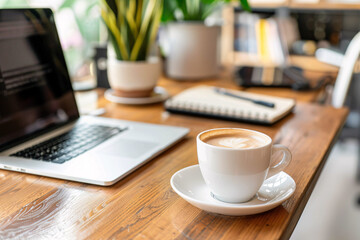 Minimalist flat lay of modern office desk setup featur