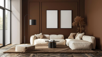 Frame mockup. Chocolate represents the shades of emotions in love. modern living room. Generative AI