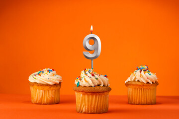 Birthday celebration in orange color - Candle number 9