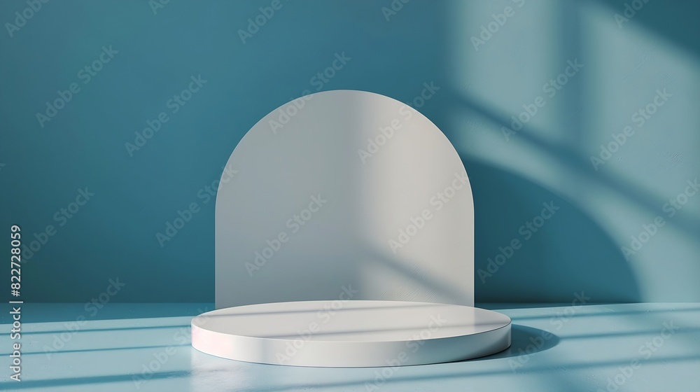 Aufkleber abstract empty white podium with geometric shadows on blue background mock up stand for product pres