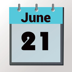 vector calendar page with date June 21, light colors