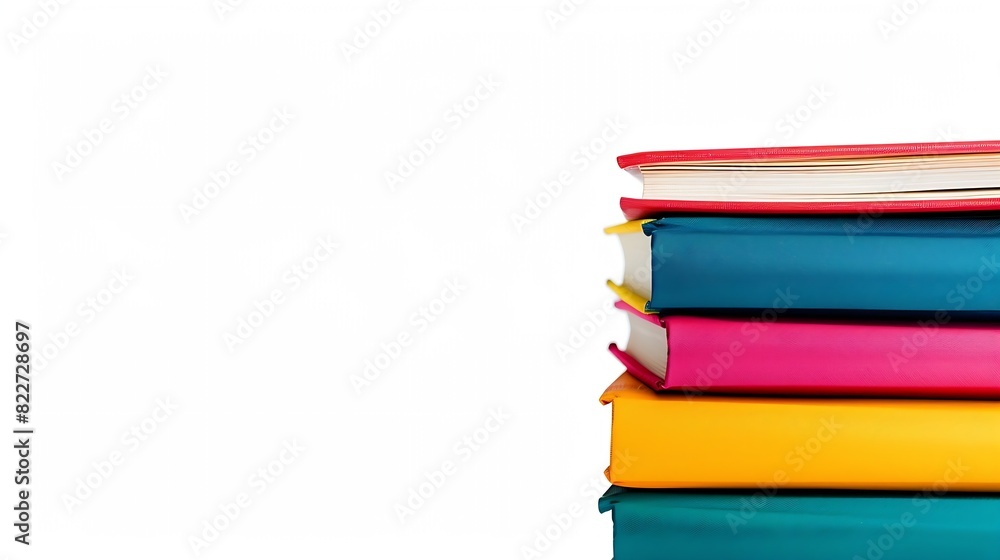 Poster stack of colorful books isolated on white background collection of different books hardback books fo