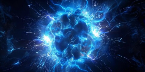 Obraz premium Blue plasma abstract explosion cosmos power cosmic blue nebula lightning blast cold 