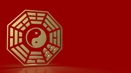 The Gold Bagua symbol of taoism for religion concept 3d rendering.