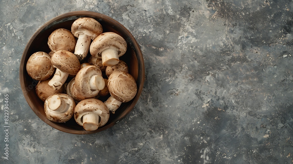 Poster top view of uncooked fresh raw royal champignon mushrooms close up appetizing brown mushrooms ready 