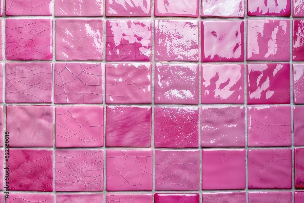 Aufkleber pink tiles with a white border. the tiles are arranged in a grid pattern. the tiles are slightly cra
