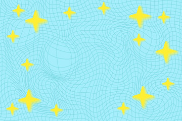 Obraz premium Blue abstract checkered background with yellow aura stars.