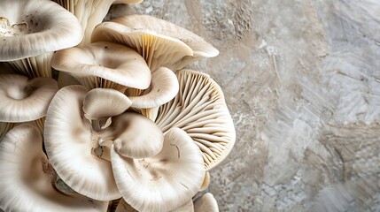 Bunch of fresh Oyster mushrooms closeup Vegetarian food healthy diet mushroom close up : Generative AI - Powered by Adobe