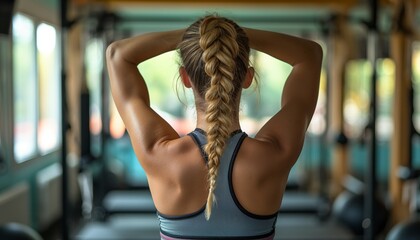 Fototapeta premium Woman resting at the gym with braided hair