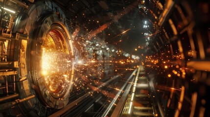 A dark matter particle colliding with a detector in an underground research facility,