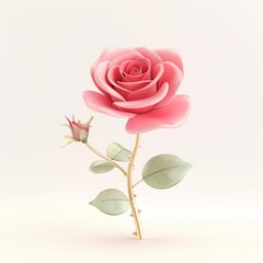 A beautiful pink rose with a gold stem and leaves. The rose is in full bloom and has a delicate, sweet fragrance. The gold stem and