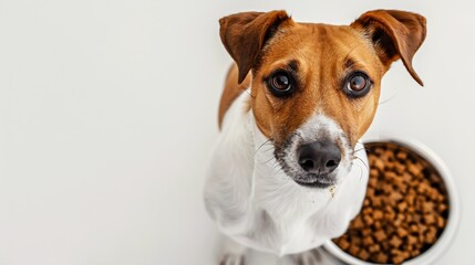 Dog with food on a white background : Generative AI