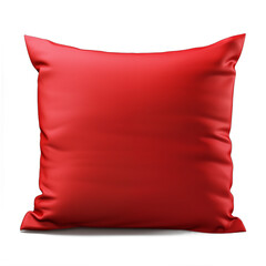 Red throw pillow isolated on white background 3d rendering of a soft square cushion