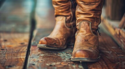 A closeup shot of a pair of worn leather boots showcasing their timeless style and character.