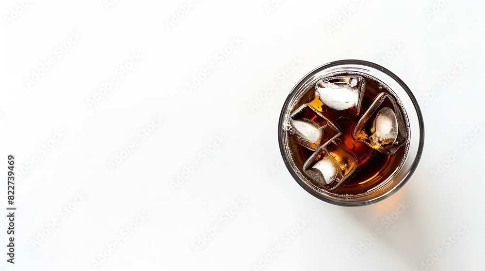 Poster glass of ice coffee isolated on white background from top view : generative ai