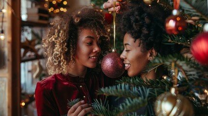 Joyful Holiday Moments: Queer Couple Decorating Home with Love and Festive Cheer