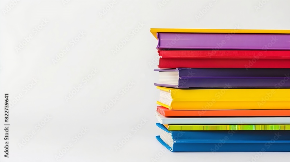 Poster stack of colorful books isolated on white background collection of different books hardback books fo