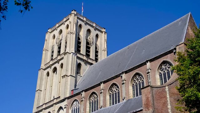 Low angle view of the St. Catharijnekerk, St Catherine Church in the fortified city of Brielle, Netherlands.