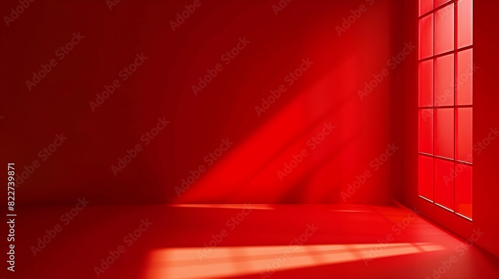Poster abstract red studio background for product presentation backdrop with shadows of window for display 