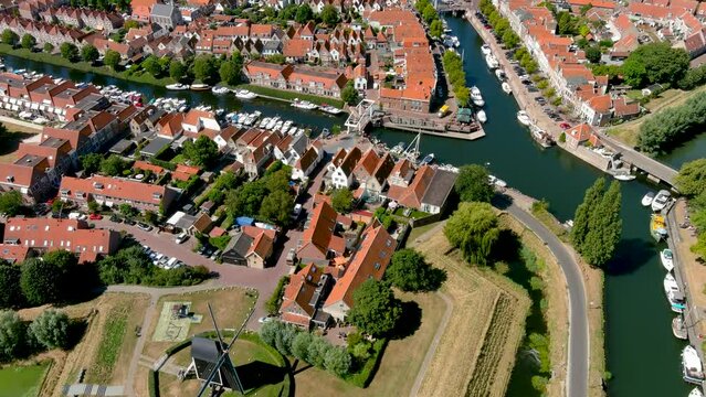 Aerial view of the fortified city of Brielle, South Holland, Netherlands.