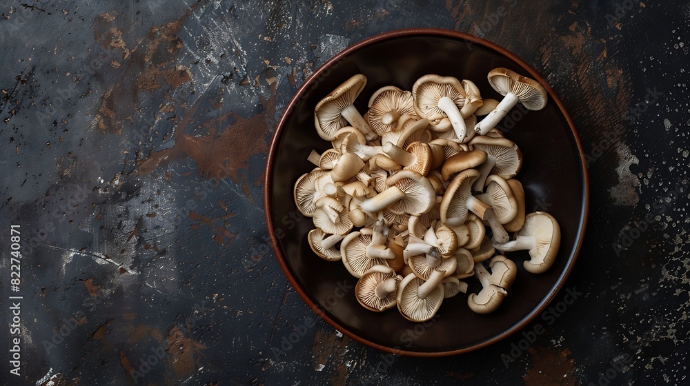Aufkleber top view of uncooked fresh raw royal champignon mushrooms close up appetizing brown mushrooms ready 