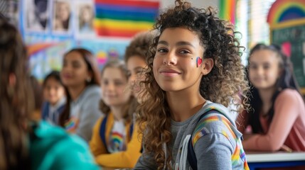 Fototapeta premium Embracing Diversity: Teacher Enlightening Students on LGBTQ+ History with Inclusive Classroom Setting