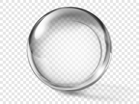 Large translucent colored sphere in gray colors with glares and shadow on transparent background. Vector illustration for design projects and creative works