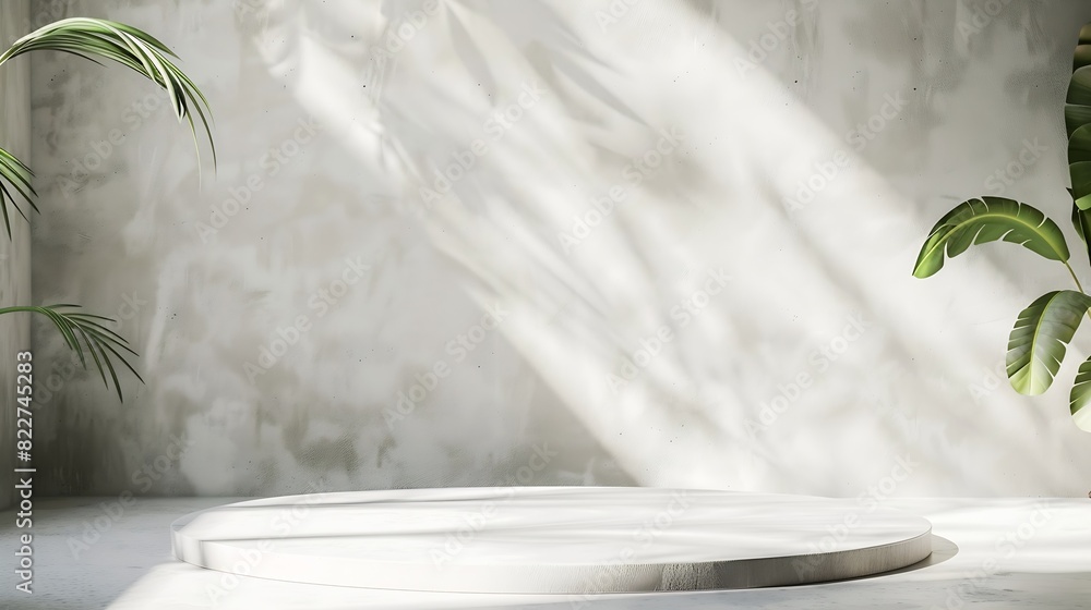 Poster background white wall studio with shadow leaves light cement floor surface texture backgroundempty k