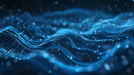 Abstract Blue Background with Digital Wave of Particles