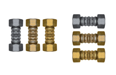 Brass and steel screw nuts and pipe fittings - on isolated transparent background.