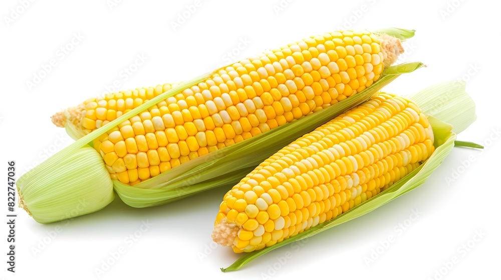 Poster Fresh corn isolated on white background Clipping path : Generative AI