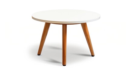 Round coffee table or end table isolated on white background with clipping path Small round white table with 3 legs on white background : Generative AI
